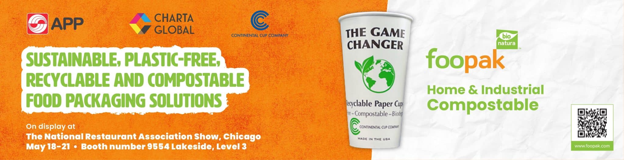 Continental Cup Launches GC120 – A New Suite of Plastic-Free, Recyclable & Compostable Cups Developed utilizing Asia Pulp & Paper’s Sustainable FooPak Bio Natura Paperboard at the National Restaurant Association Show